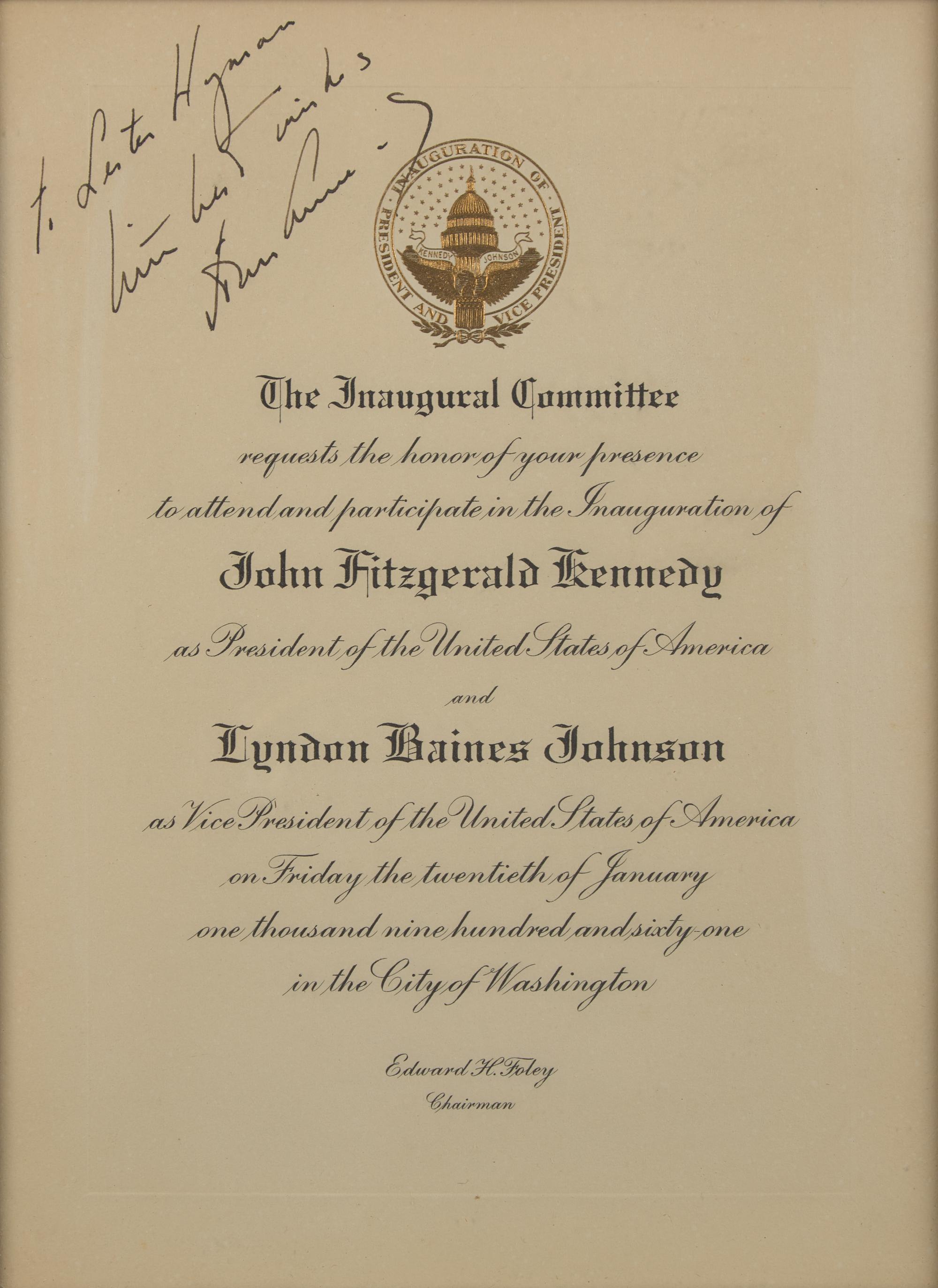 [Presidential] (Kennedy, John F.) Inauguration Invitiation