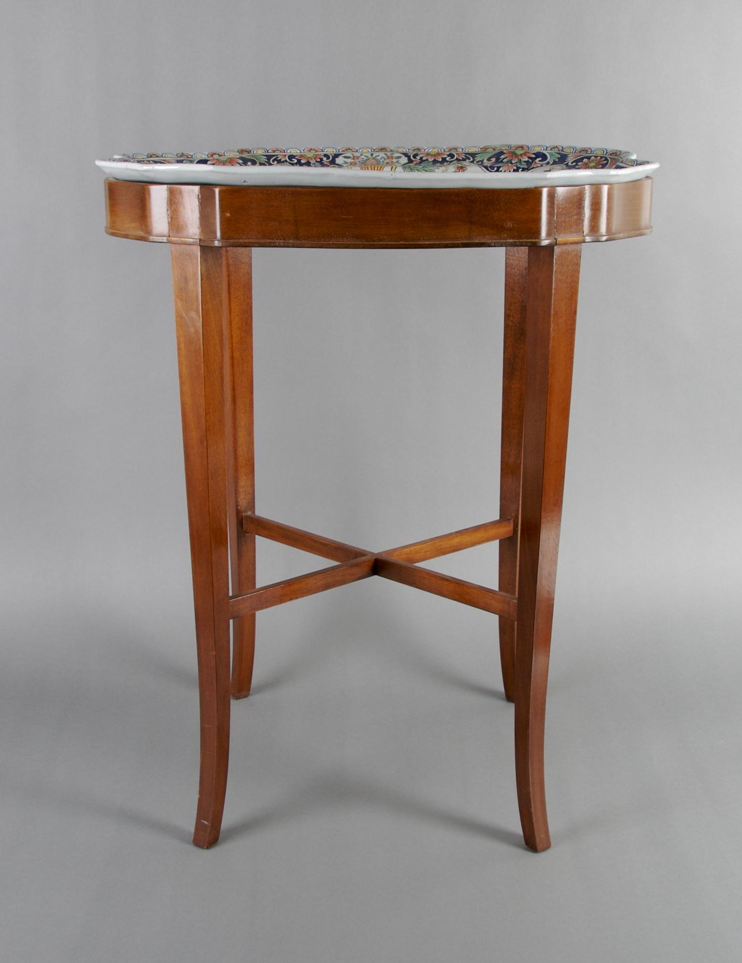 A Faience Platter on Stand, Width of tray 19 3/4 inches.