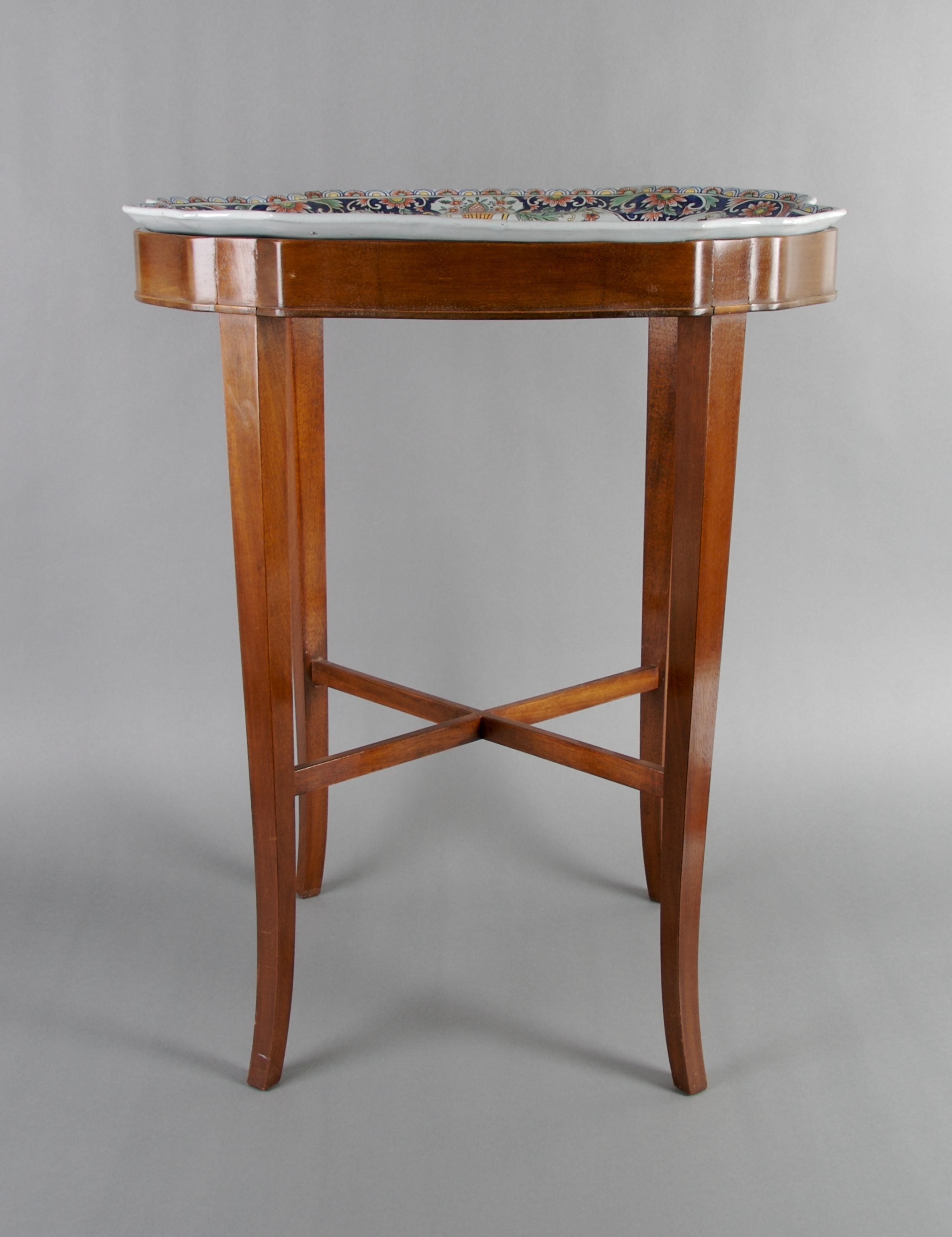 A Faience Platter on Stand, Width of tray 19 3/4 inches.