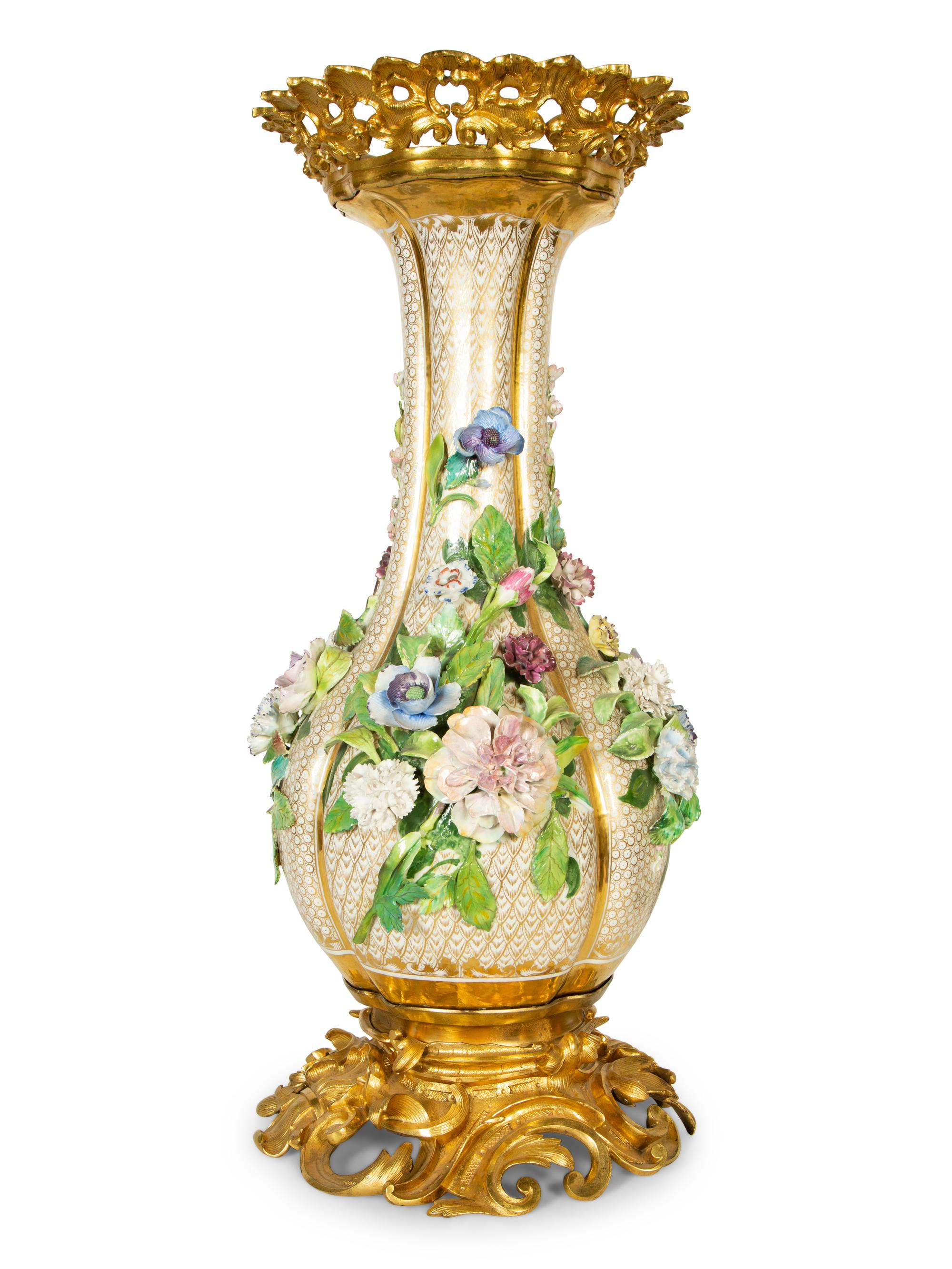 A Large French Gilt Bronze Mounted Porcelain Vase