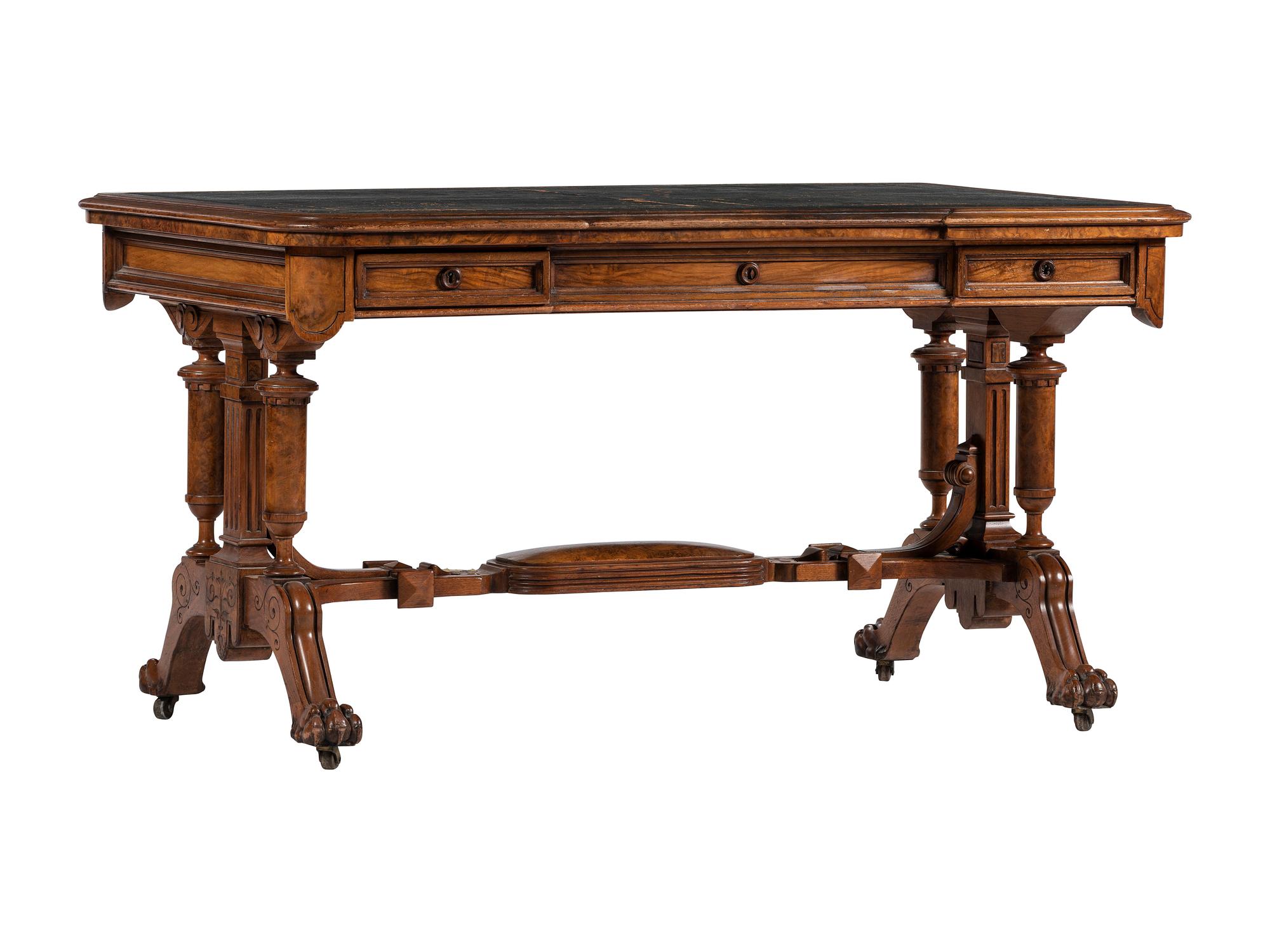 A Victorian Leather-Top Walnut Partner's Desk