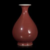 A Chinese Copper Red Glazed Pear-Shaped Vase, Yuhuchunping, Qianlong Mark and Possibly of The Period 或爲乾隆 銅紅釉玉壺春瓶