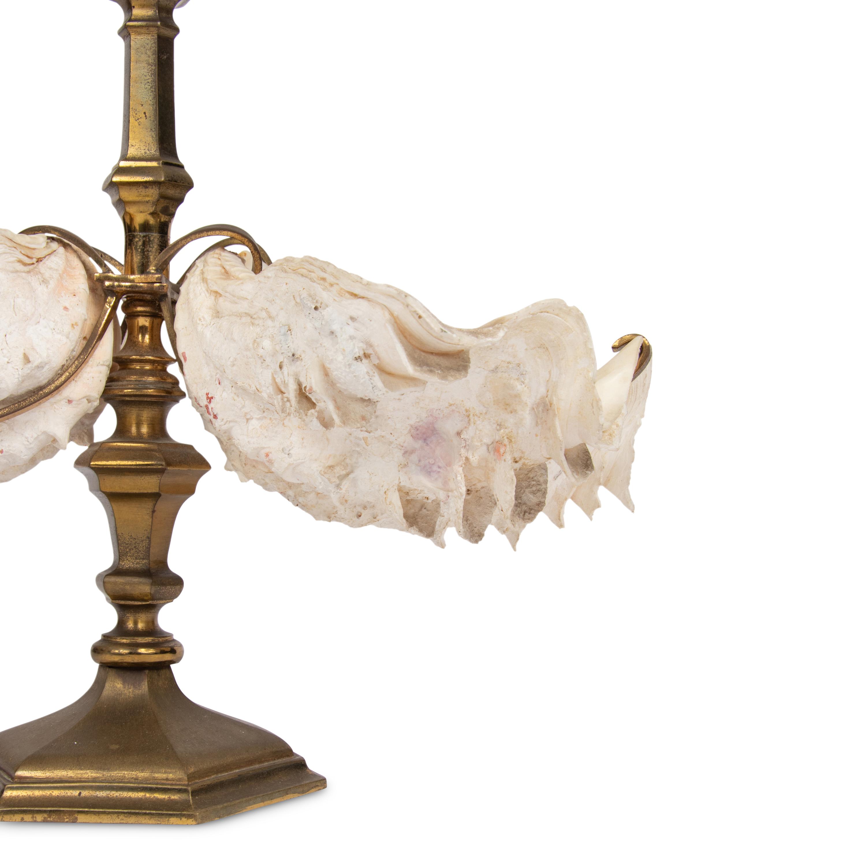 A Gilt Bronze and Clamshell Mounted Glass Oil Lamp