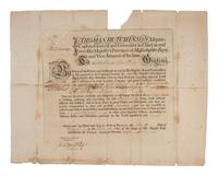 HUTCHINSON, Thomas (1711-1780). Military appointment signed ("T Hutchinson") as Governor of Massachusetts Bay Colony. Boston, 4 March 1773.