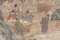 A Chinese Ink and Color on Paper Painting Depicting a Gathering Scene of Scholars