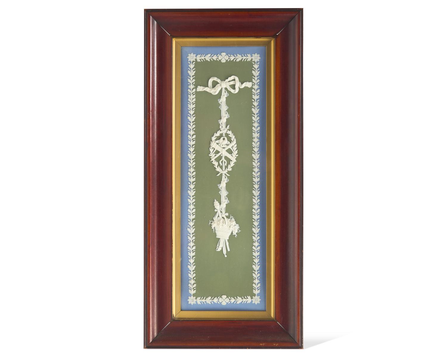 A Framed Wedgwood Green & Blue Jasperware Plaque