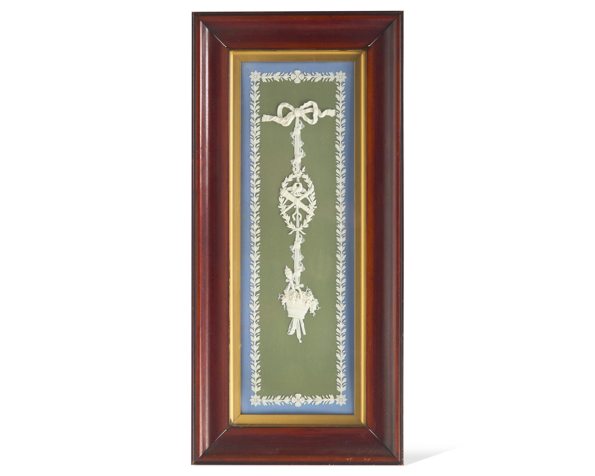 A Framed Wedgwood Green & Blue Jasperware Plaque