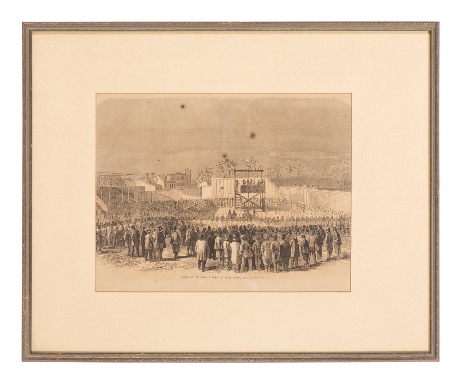 [CIVIL WAR]. 8 framed prints related to Libby Prison, Andersonville, and the trial of Henry Wirz.