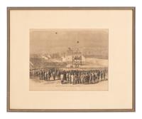 [CIVIL WAR]. 8 framed prints related to Libby Prison, Andersonville, and the trial of Henry Wirz.