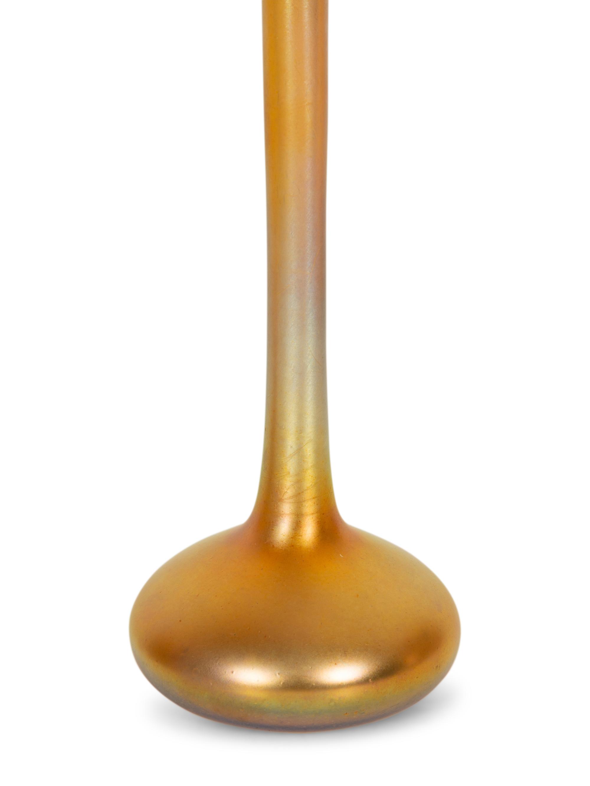 Pair of Quezal Iridescent Glass Vases