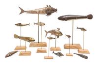 A Group of Twelve Articulated Models of Fish, Various Makers, 19th/20th Century, each with a stand, comprising an English silver vinaig