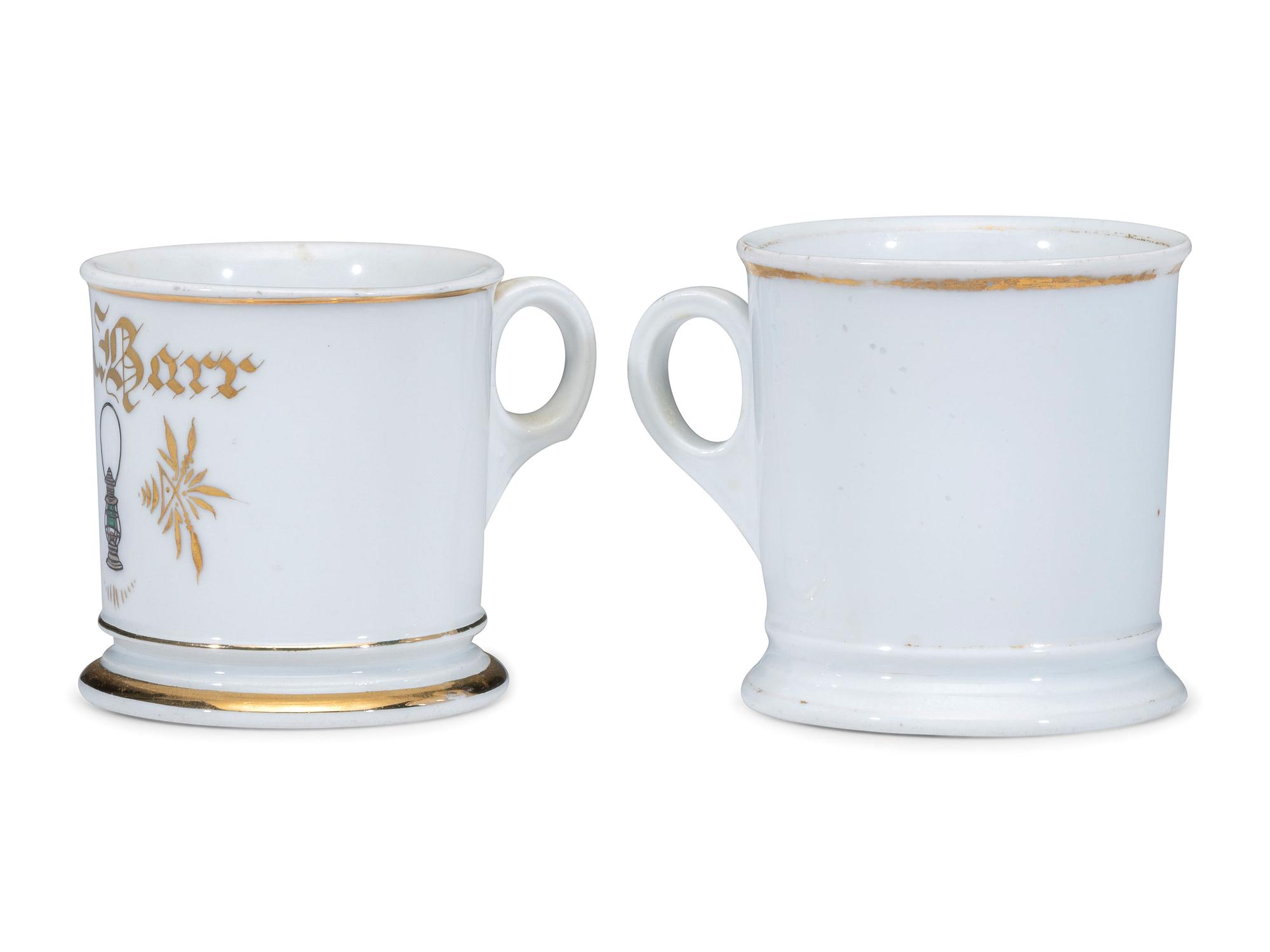 Two Railroad Worker's Porcelain Occupational Shaving Mugs