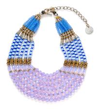 A Masha Archer Lavender and Blue Glass Bead Six Strand Collar Necklace, 15.5" - 19" L; 3" W.