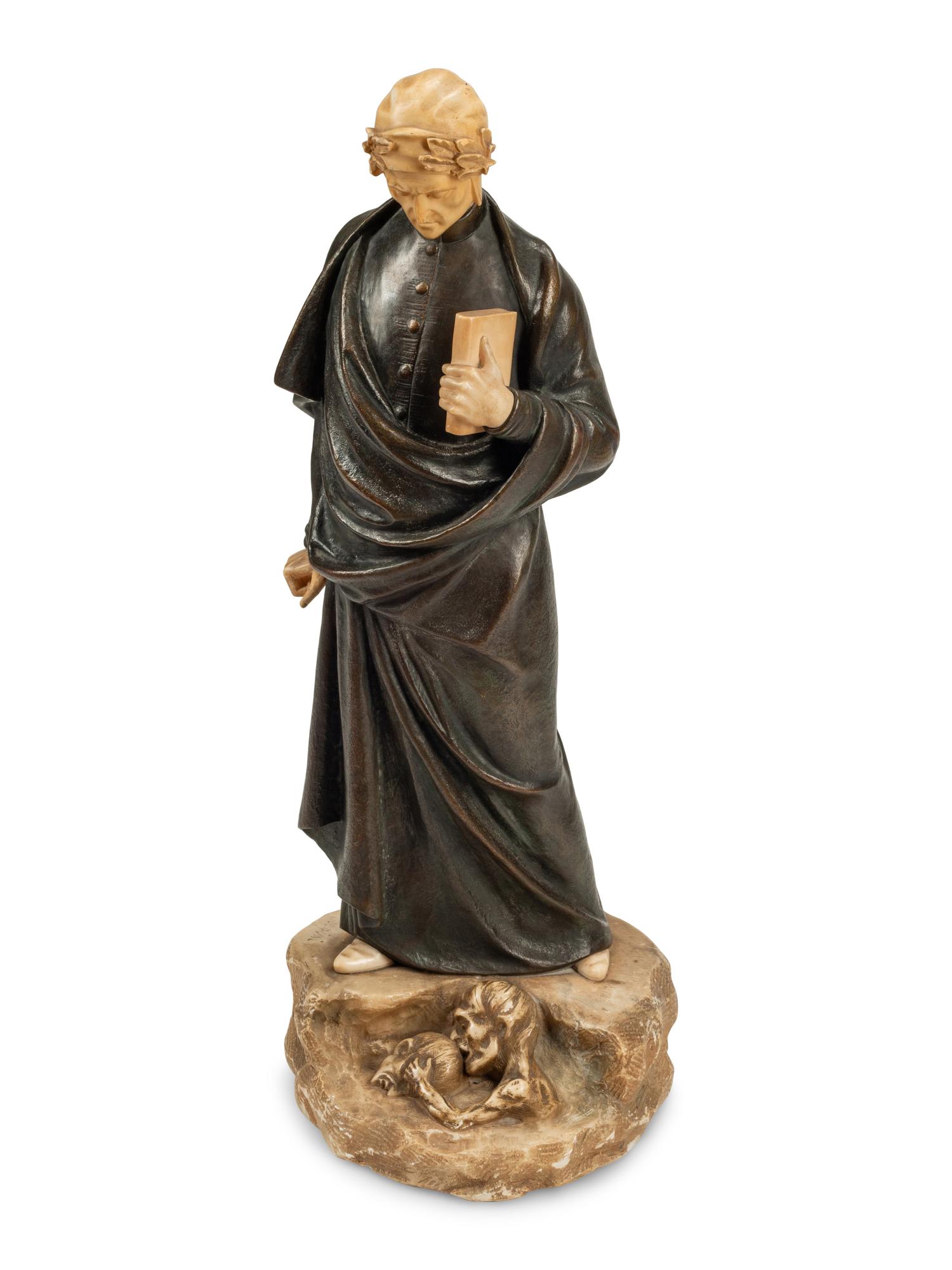 A Continental Bronze and Alabaster Figure of Dante Alighieri