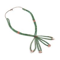 Pueblo Double-Strand Rolled Turquoise and Spiny Oyster Necklace, with Joclas