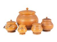 Five Turned Maple Peaseware Covered Jars
