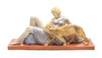 A Continental Ceramic Figural Group Height 8 x width 16 3/4 x depth 4 1/2 inches. — AFTER ALEXANDRE OULINE (1918-1940)