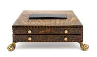 A Dutch Stenciled Sewing Box Height 3 1/2 x width 10 1/4 x depth 8 1/4 inches.