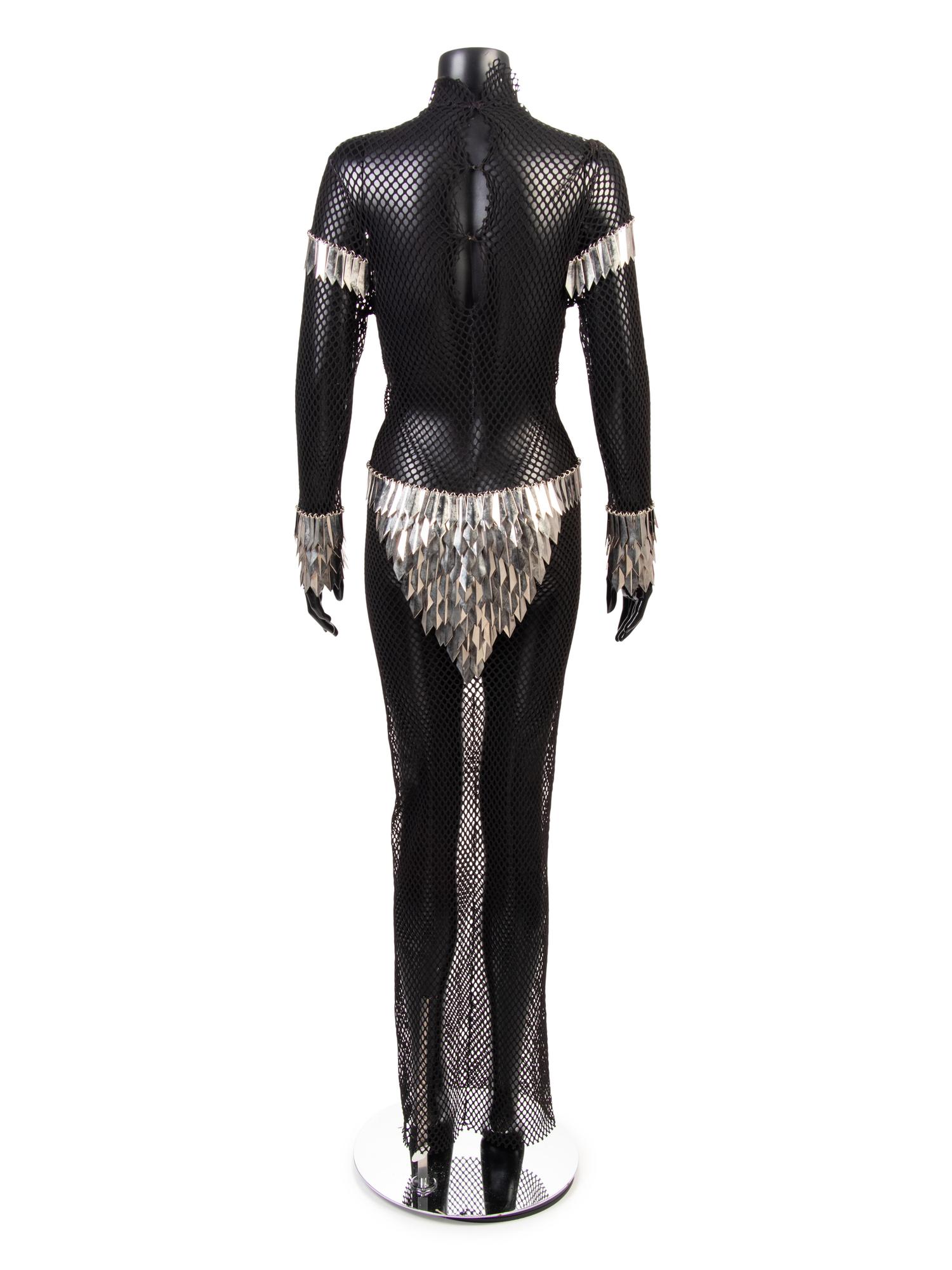 Paco Rabanne Fishnet Dress with Faceted Metal Paillettes, 1960-70s