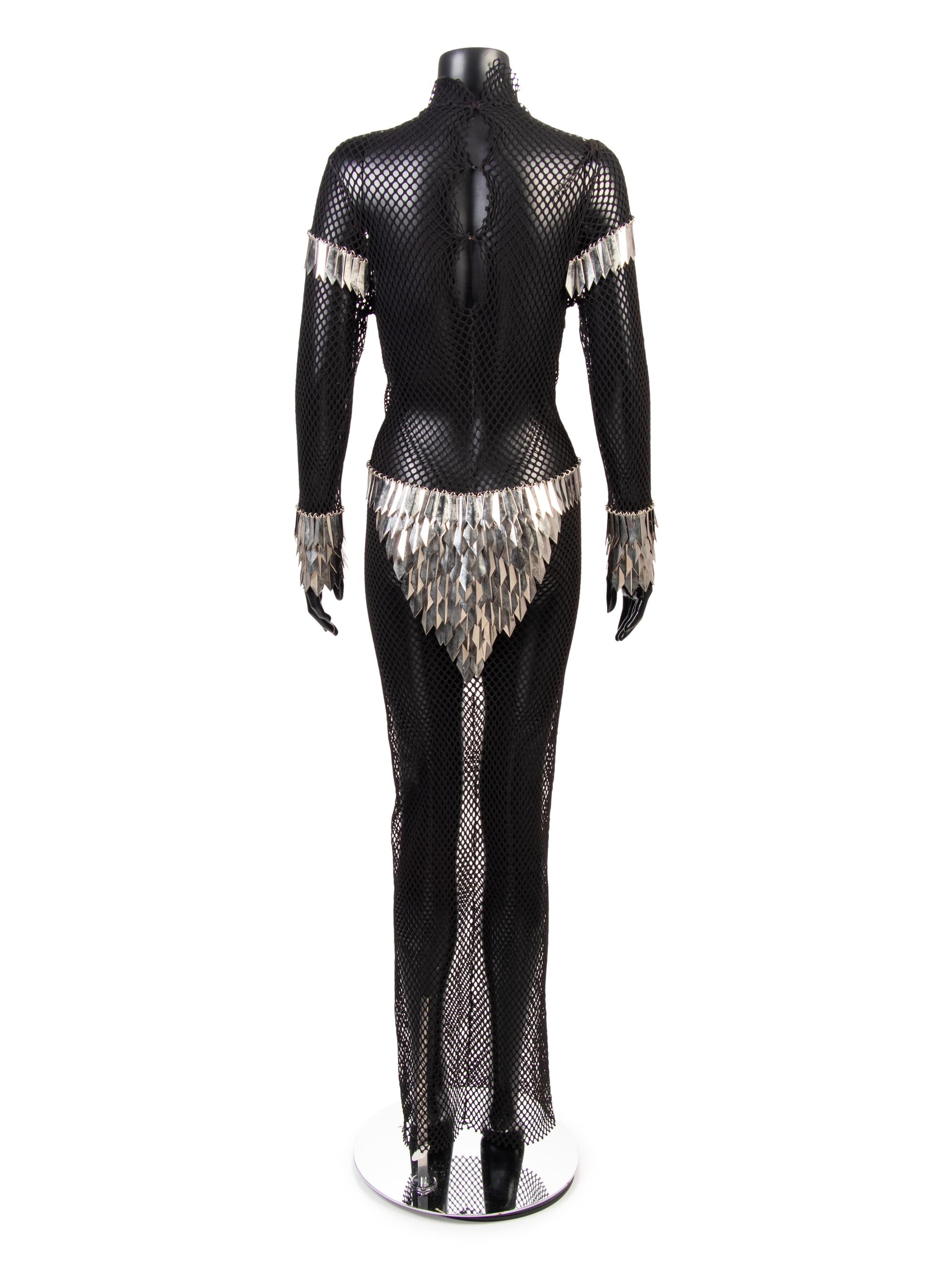 Paco Rabanne Fishnet Dress with Faceted Metal Paillettes, 1960-70s
