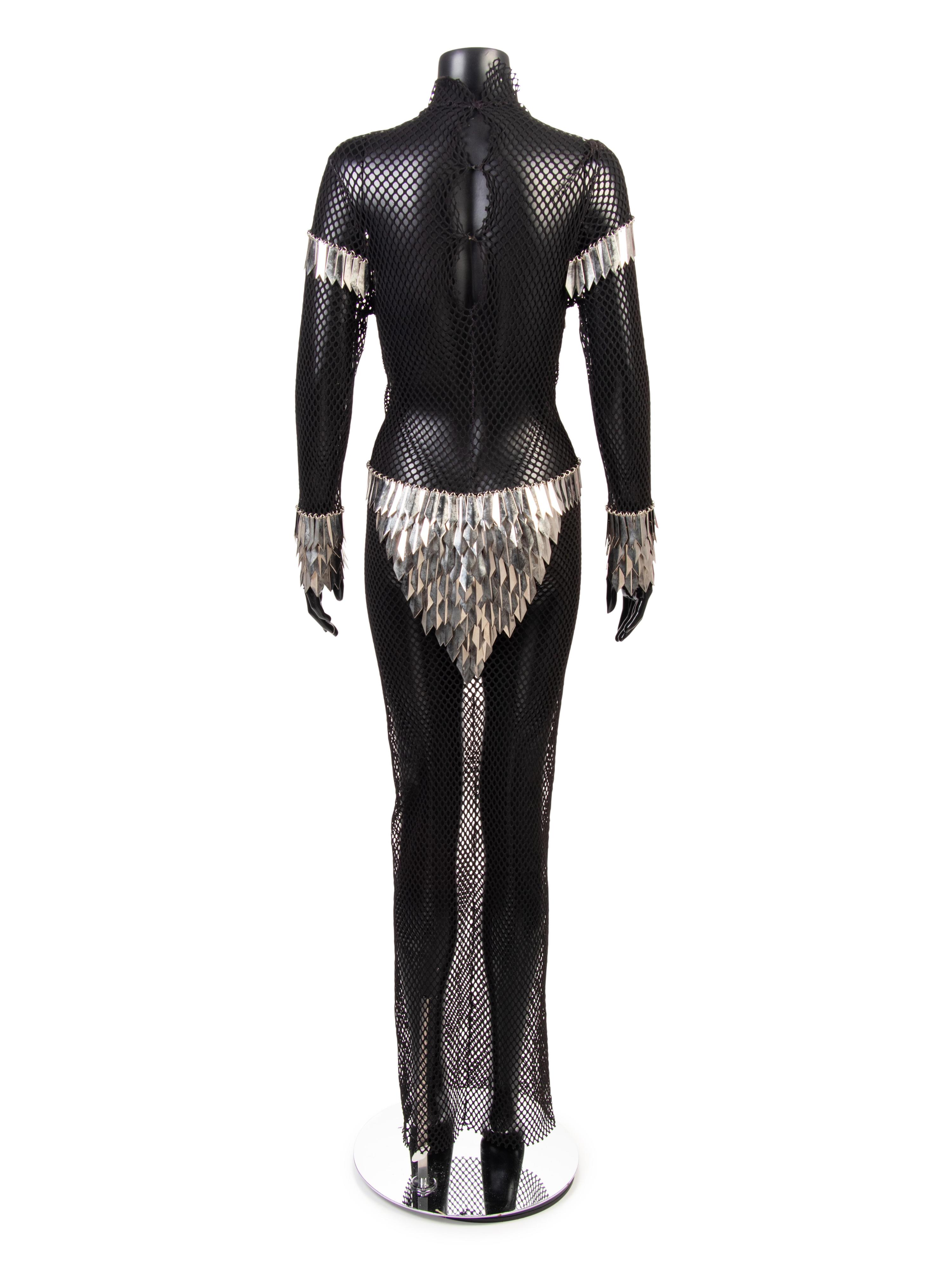 Paco Rabanne Fishnet Dress with Faceted Metal Paillettes, 1960-70s