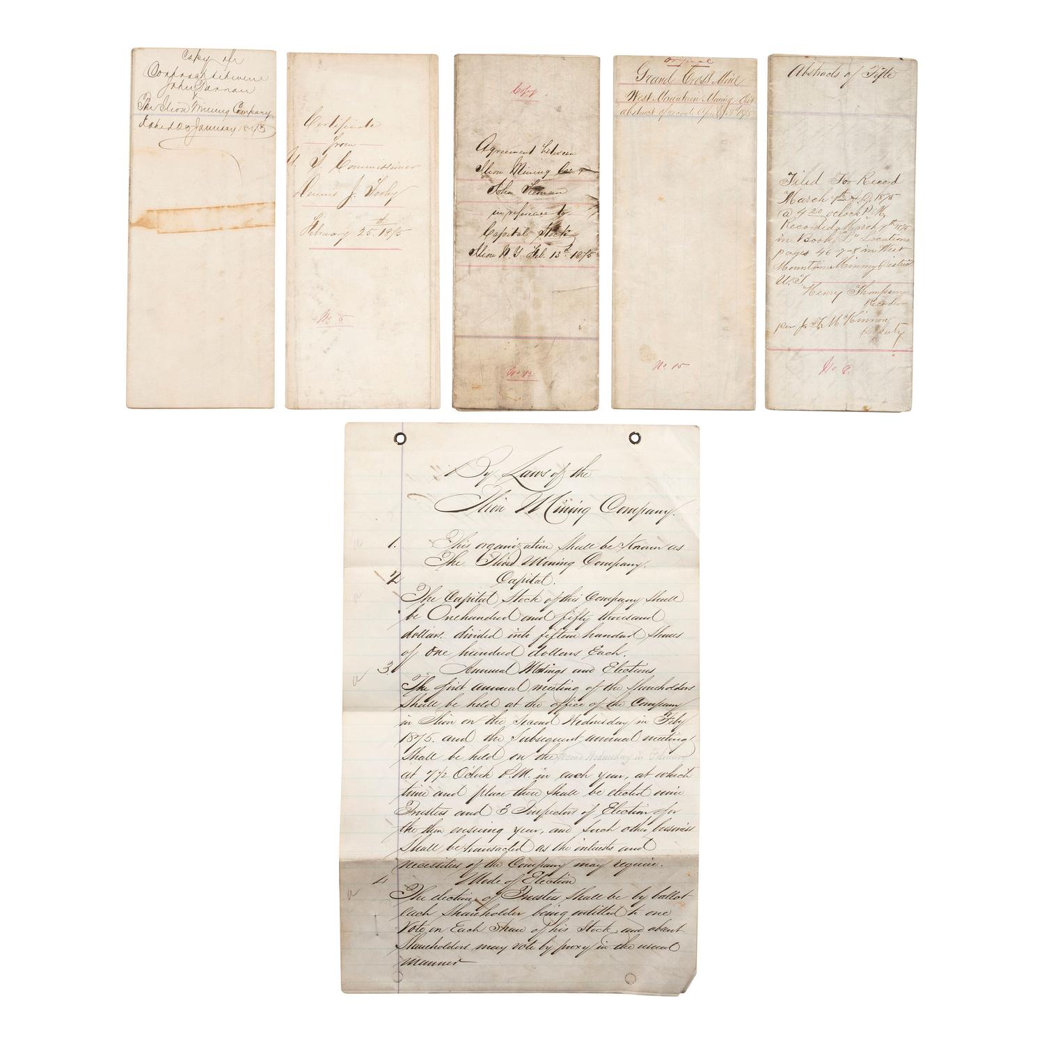 [MINING - UTAH]. A group of manuscripts and documents related to Utah mines, comprising: