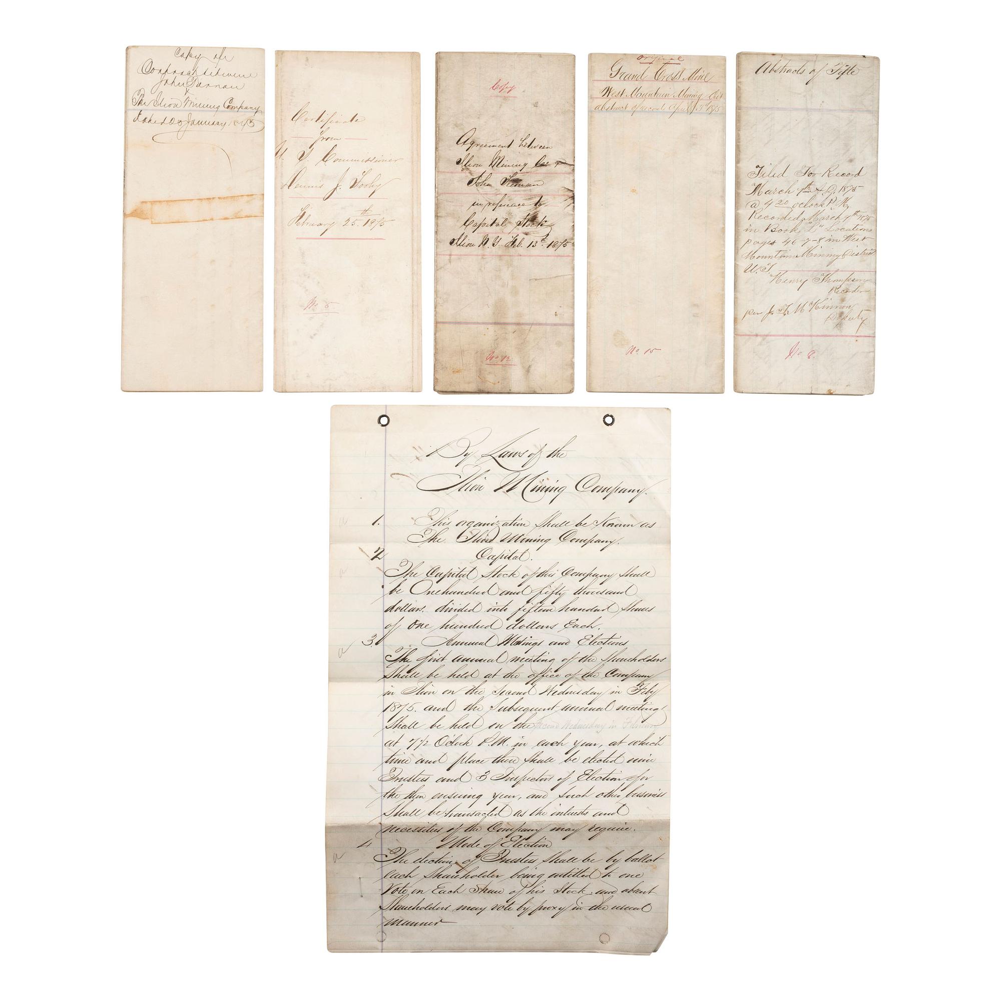 [MINING - UTAH]. A group of manuscripts and documents related to Utah mines, comprising: