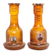 A Pair of Enameled Glass Hookah Bases Height 11 1/2 inches.