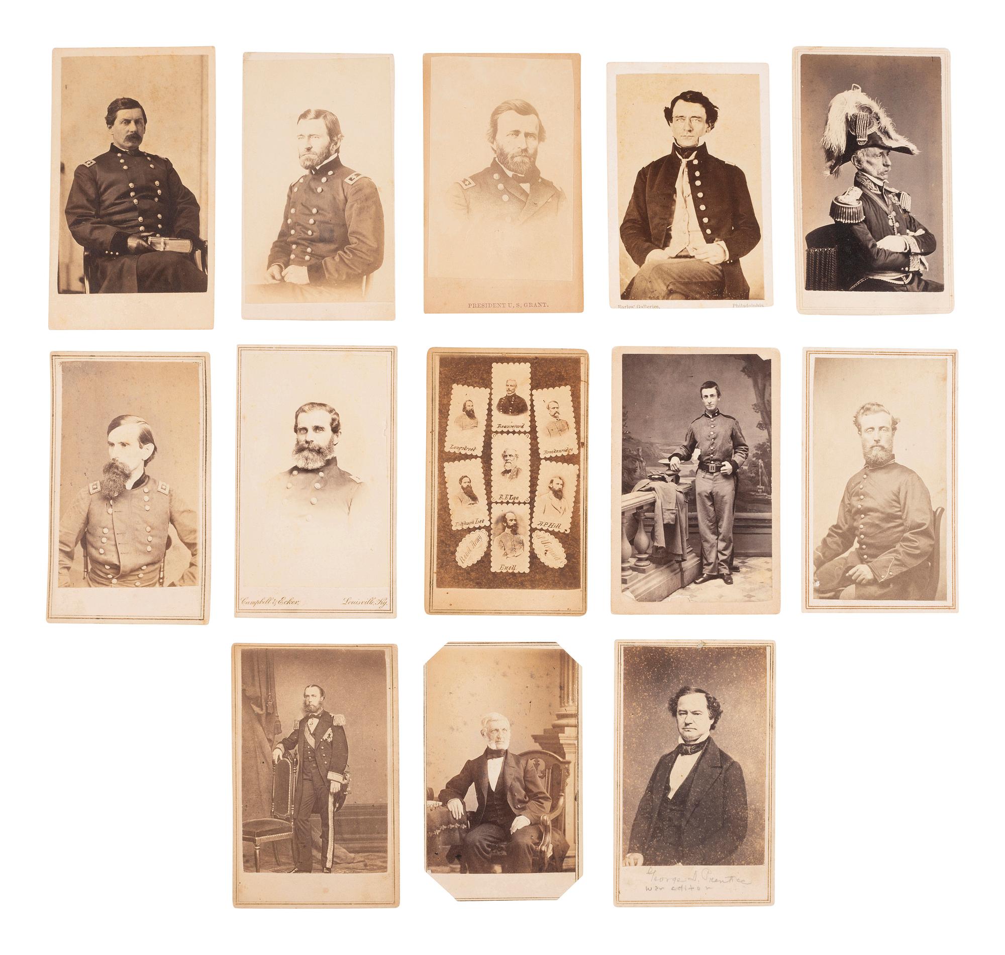 [CIVIL WAR]. 13 CDVs of officers and other personalities, incl. McClellan, Grant, and CSA generals.