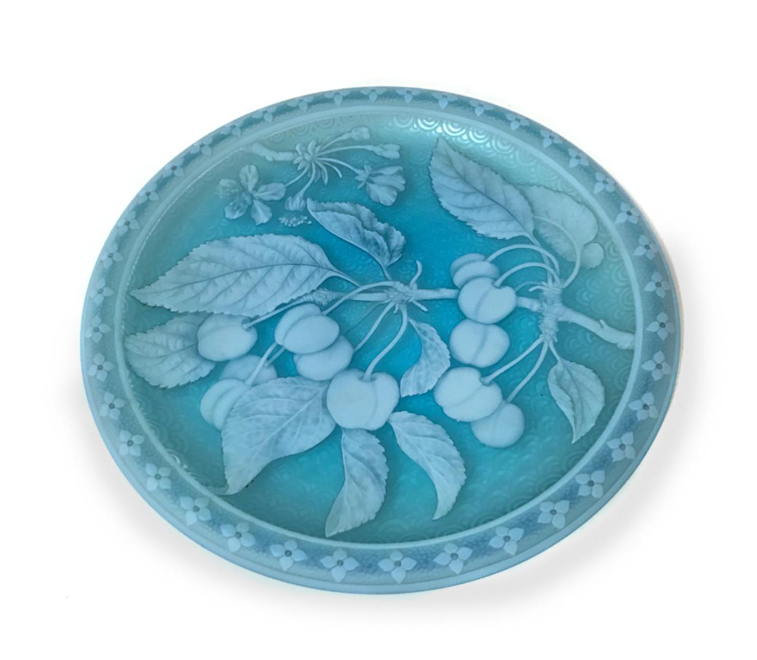 English, LATE 19TH CENTURY, a cameo glass plate, of circular form decorated with cherry branches