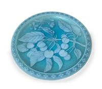 English, LATE 19TH CENTURY, a cameo glass plate, of circular form decorated with cherry branches