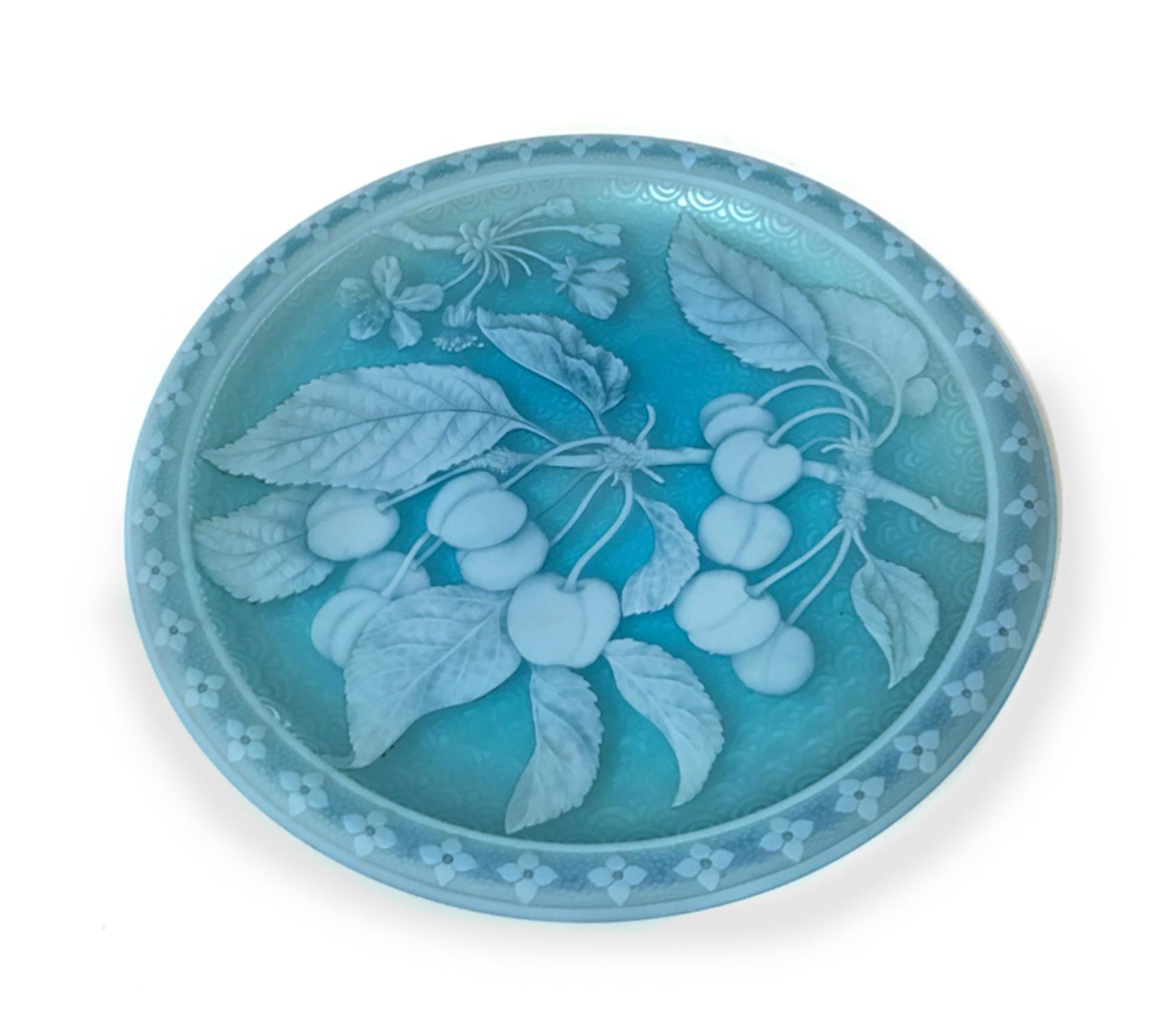 English, LATE 19TH CENTURY, a cameo glass plate, of circular form decorated with cherry branches