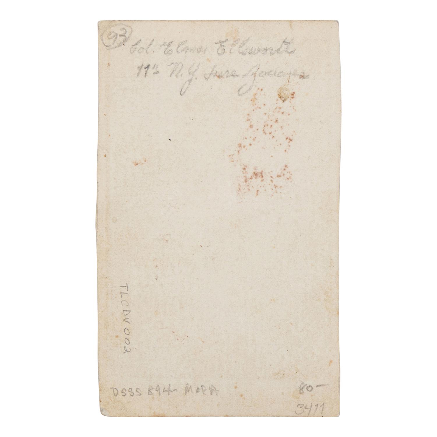 [CIVIL WAR]. -- [ELLSWORTH, Elmer (1837-1861)]. A group of 3 photographs depicting Ellsworth, comprising: