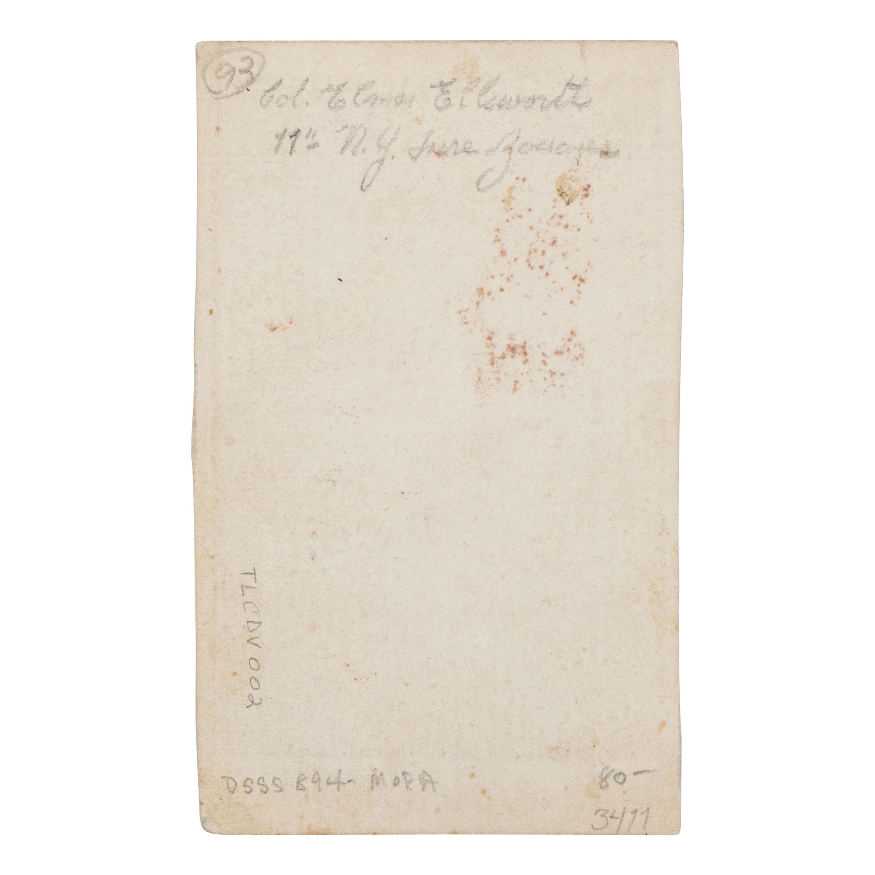 [CIVIL WAR]. -- [ELLSWORTH, Elmer (1837-1861)]. A group of 3 photographs depicting Ellsworth, comprising: