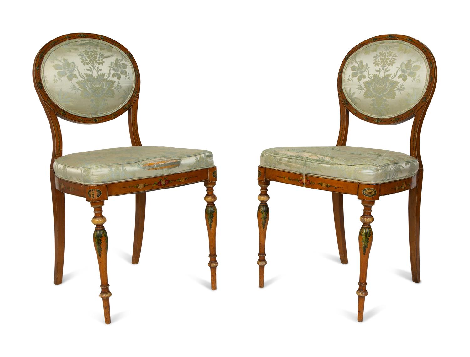 A Pair of Edwardian Adam Style Painted Side Chairs — 19TH CENTURY