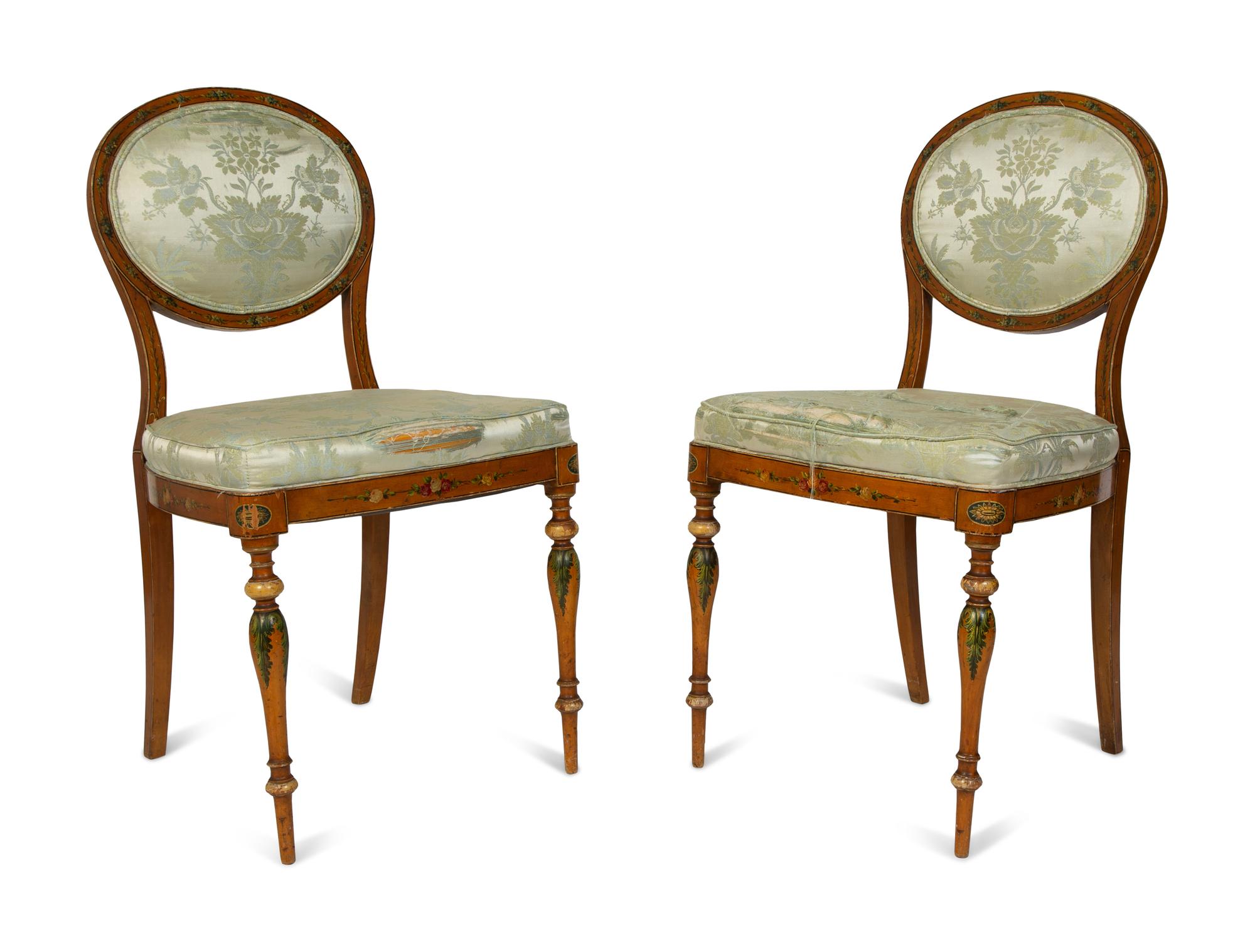A Pair of Edwardian Adam Style Painted Side Chairs — 19TH CENTURY
