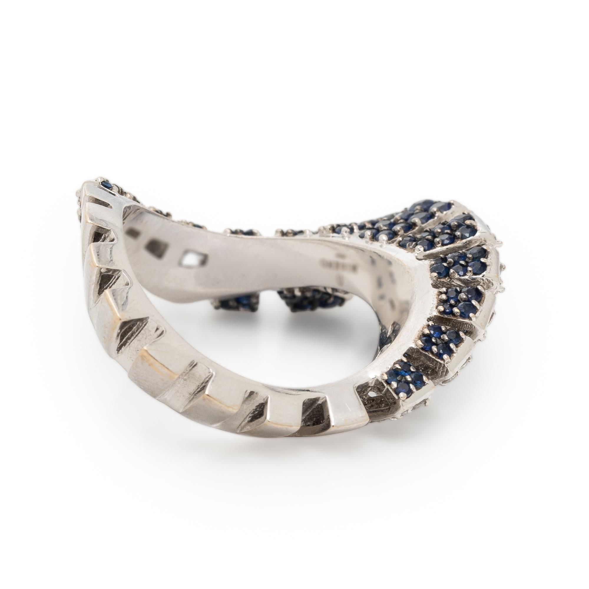 White Gold, Diamond, and Sapphire Twist Ring