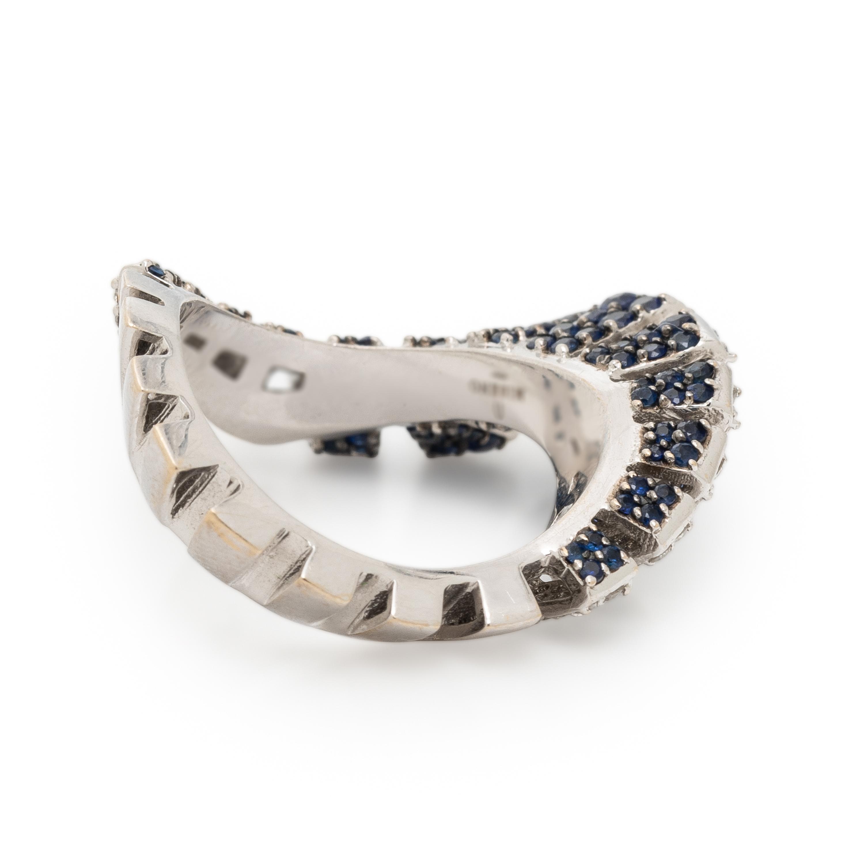 White Gold, Diamond, and Sapphire Twist Ring