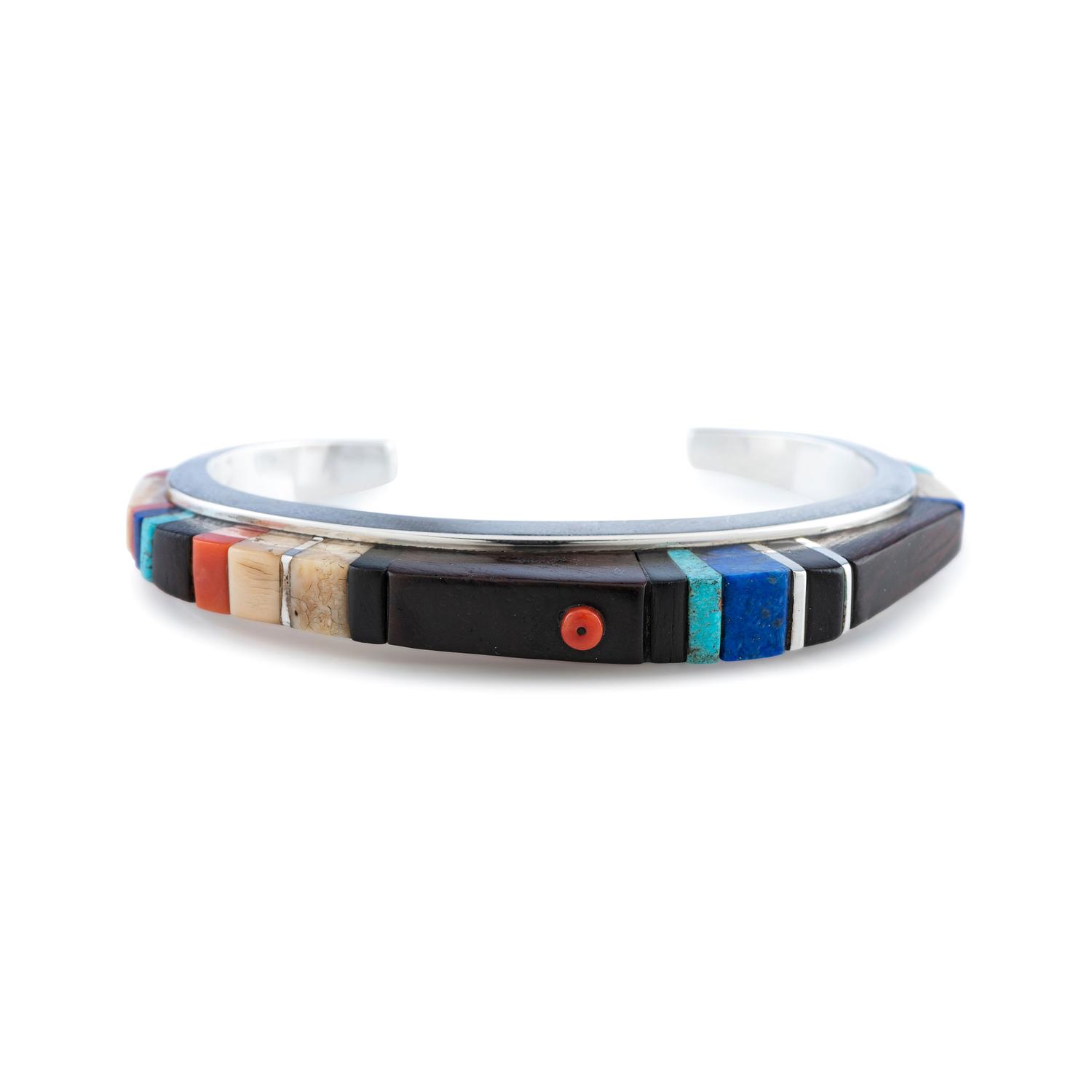 Silver and Cobblestone Inlay Cuff Bracelet