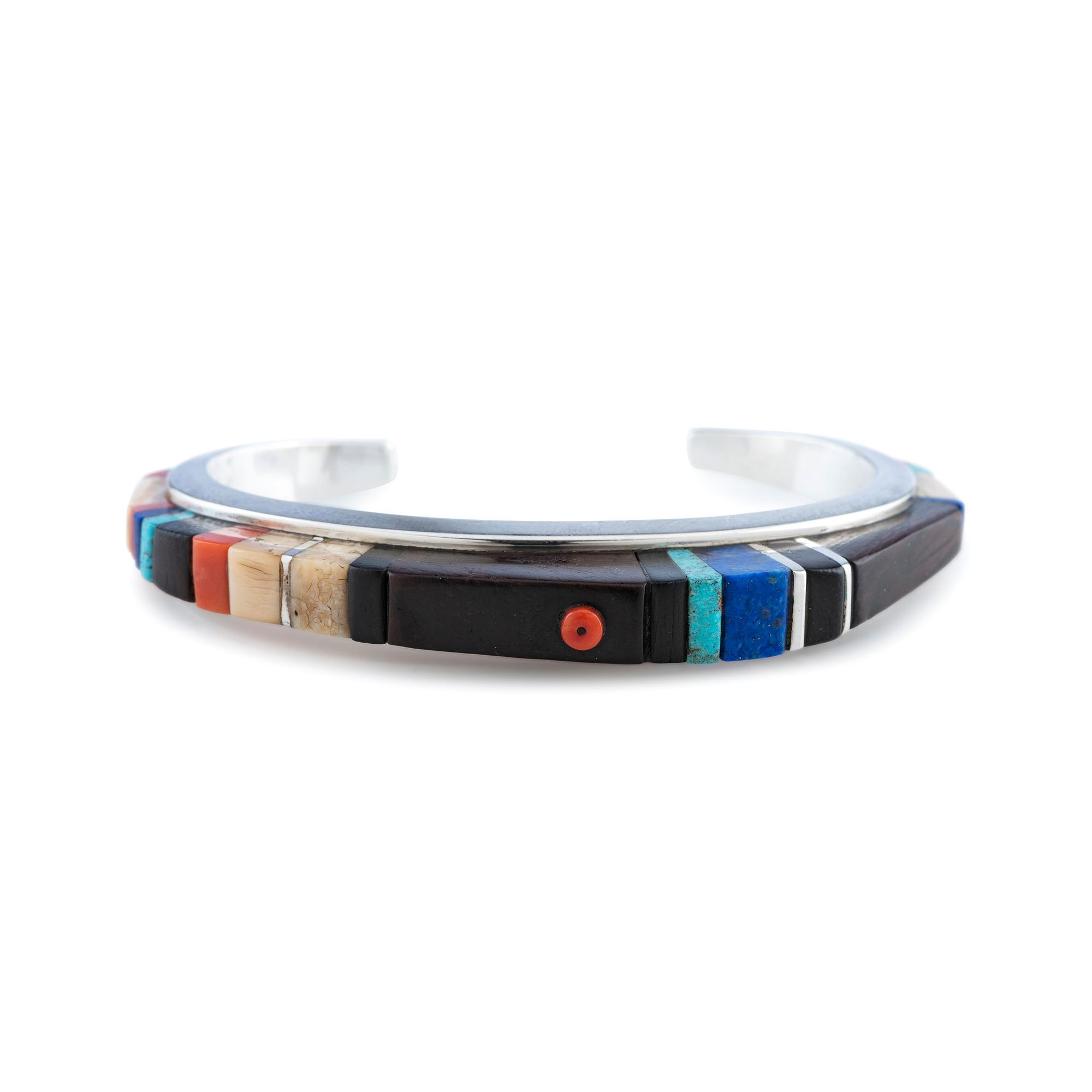 Silver and Cobblestone Inlay Cuff Bracelet