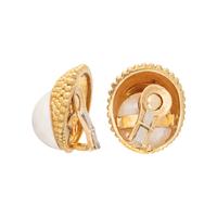 YELLOW GOLD AND CULTURED MABE PEARL EARCLIPS