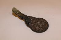 A Chinese Jade and Silver Mounted Hand Mirror Height 9 inches.