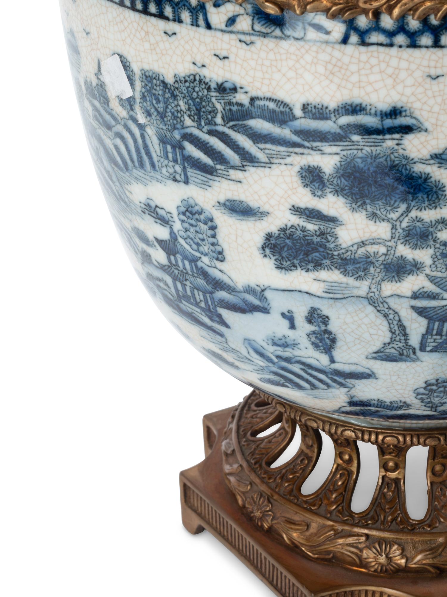 A Gilt Bronze Mounted Blue and White Porcelain Jardinière