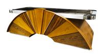 An Exotic Woods, Steel, Acrylic and Aluminum Desk Height 33 1/2 x width 96 x depth 44 1/2 inches. — CIRCA 1970s