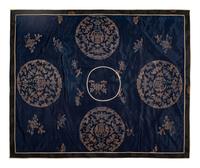 Two Chinese Blue Ground Embroidered Silk Panels