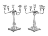 A Pair of Tiffany and Co. Silver Five-Light Candelabra