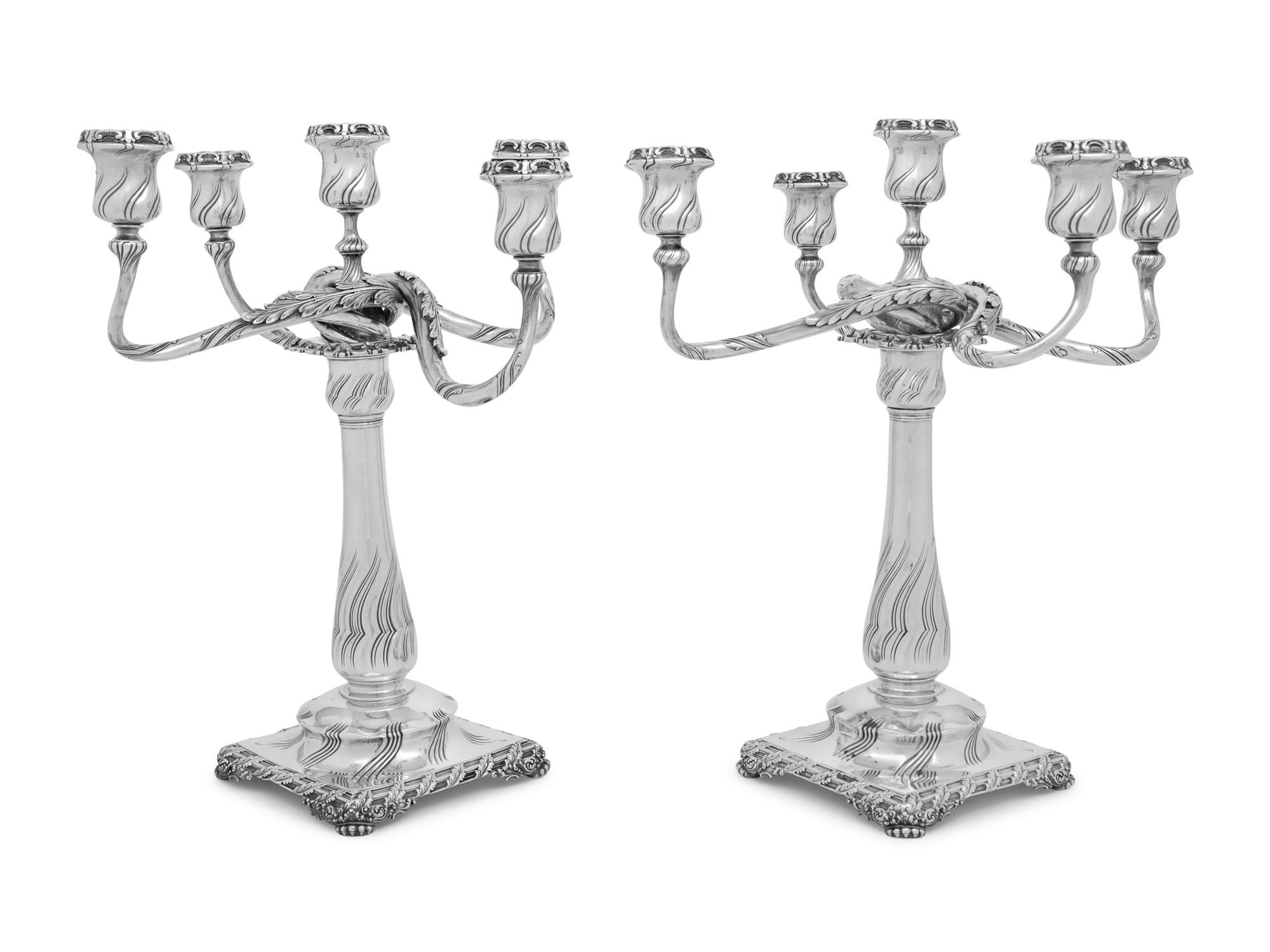 A Pair of Tiffany and Co. Silver Five-Light Candelabra