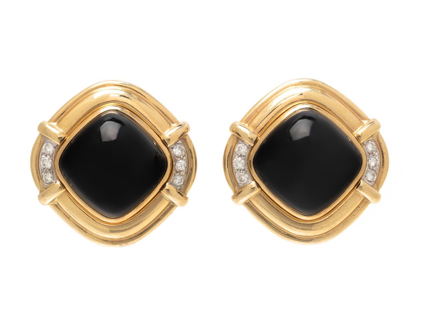 CONVERTIBLE YELLOW GOLD, DIAMOND AND GEMSTONE EARCLIPS