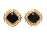 CONVERTIBLE YELLOW GOLD, DIAMOND AND GEMSTONE EARCLIPS