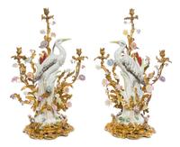 A Pair of Gilt Bronze Mounted Porcelain Three-Light Candelabra Height 32 inches. — 19TH/20TH CENTURY